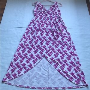 Garnet Hill Jersey Knit Sleeveless Maxi High-Low Hem Size 10 Fuchsia/white